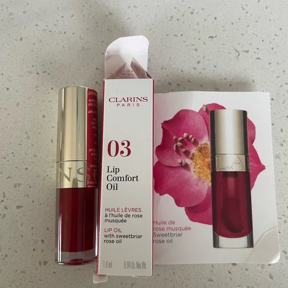 Clarins Paris 03 CHERRY Lip Comfort Oil MINI Travel Size 0.04 Oz New In Box - Picture 5 of 5